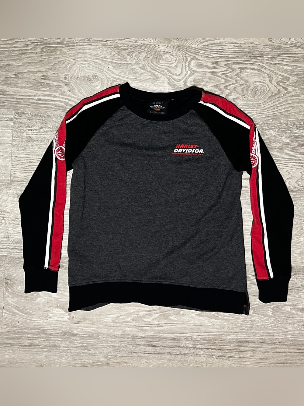 Harley-Davidson Kids Charcoal, Black & Red Long Sleeve Crew Sweatshirt